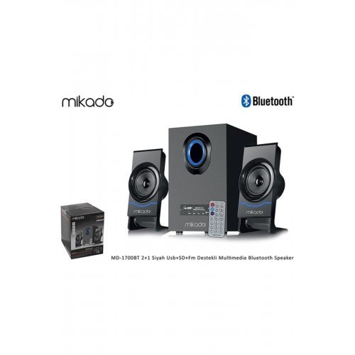 MD-1700BT 2+1 SIYAH USB+SD+FM DESTEKLI UKLI MULTIMEDIA BLUETOOTH SPEAKER (4178)