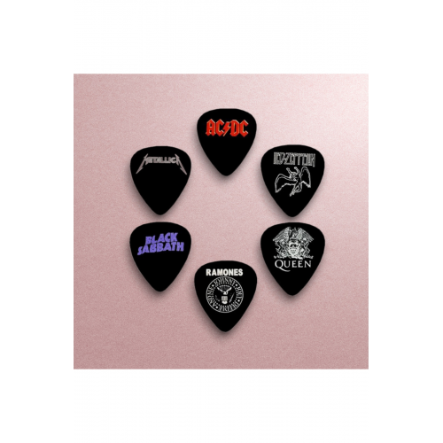 Gitar Pena 6 Adet Metallica Adcd Led Zeppelin Queen Black Sabbath Ramones