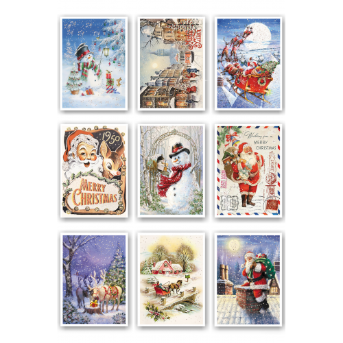 9lu Simli Yılbaşı Kartpostal Seti Yeniyıl Postcard Christmas Noel Kardan Adam Noel Baba Nostalji