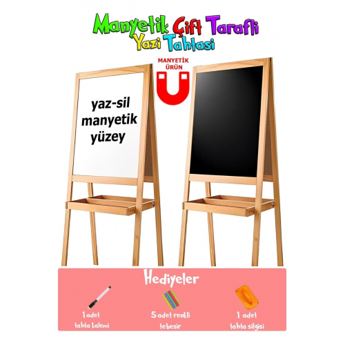 Manyetik Çocuk Yazı Tahtası Ahşap Çift Taraflı 45x100