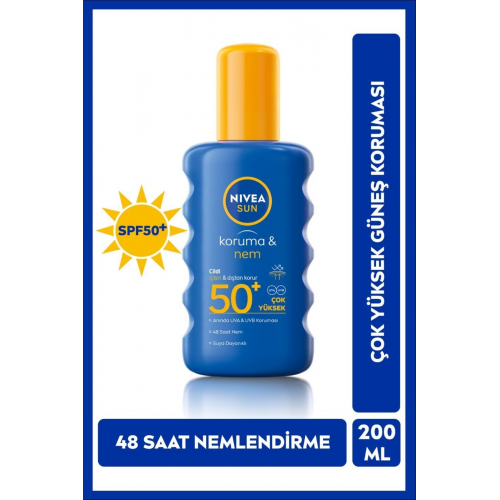 Sun Güneş Kremi Spf50 200 ml Sprey, Çok Yüksek Güneş Koruyucu Ve 48 Saat Nemlendirme