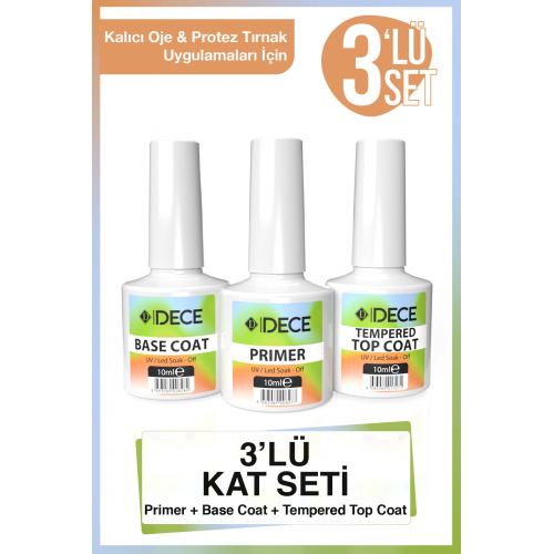 Primer Base Coat Top Coat Kalıcı Oje Ve Protez Tırnak 10ml 3'lü Coat Set