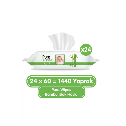 Pure Baby Organik Bambu Özlü Islak Havlu 24 X 60'lı