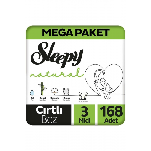 Sleepy Natural Mega Paket Bebek Bezi 3 Numara Midi 168 Adet