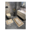 Brillant Versace Desenli 2'li Kaymaz Taban Banyo Paspas Takımı (60x100 - 60x50) Bej-altın