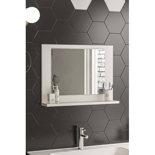 bluecape Modena 60x45cm Beyaz Raflı Banyo Aynası Dresuar Hol Koridor Duvar Salon Wc Ofis Yatak Odası Ayna