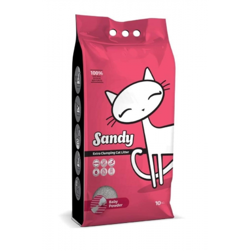 Sandy 10 Kg Sodyum Bentonit Ultra Topaklaşan Bebek Pudralı Doğal Kedi Kumu