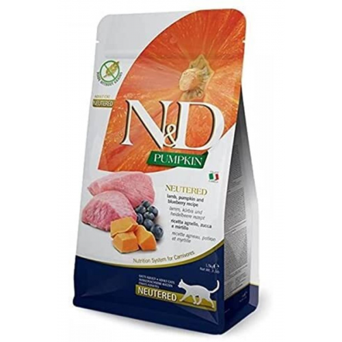 N&D Pumpkin Tahılsız Kuzu Etli ve Yaban Mersinli Kısırlaştırılmış Kedi Maması 1.5 Kg