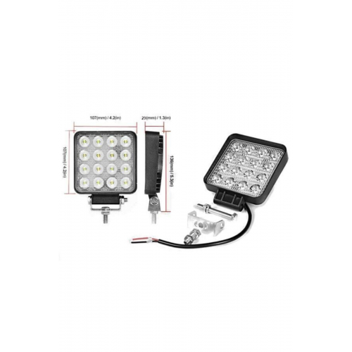 İthal Off Road Beyaz Işık Sis Farı Lambası 16 Led Kare 12-24V 48 Watt